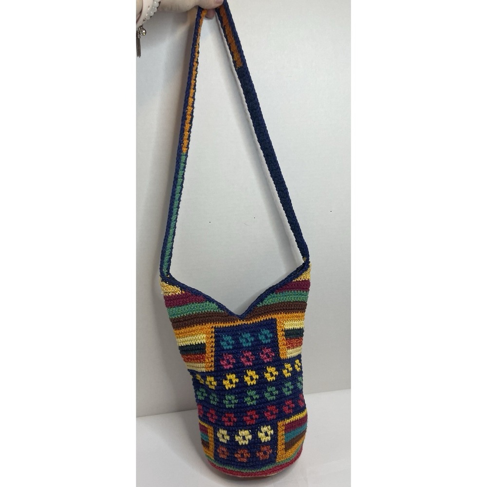Guatamalan Woven Hobo Bag Crossbody Purse With Zipper Blue Orange Yellow Floral